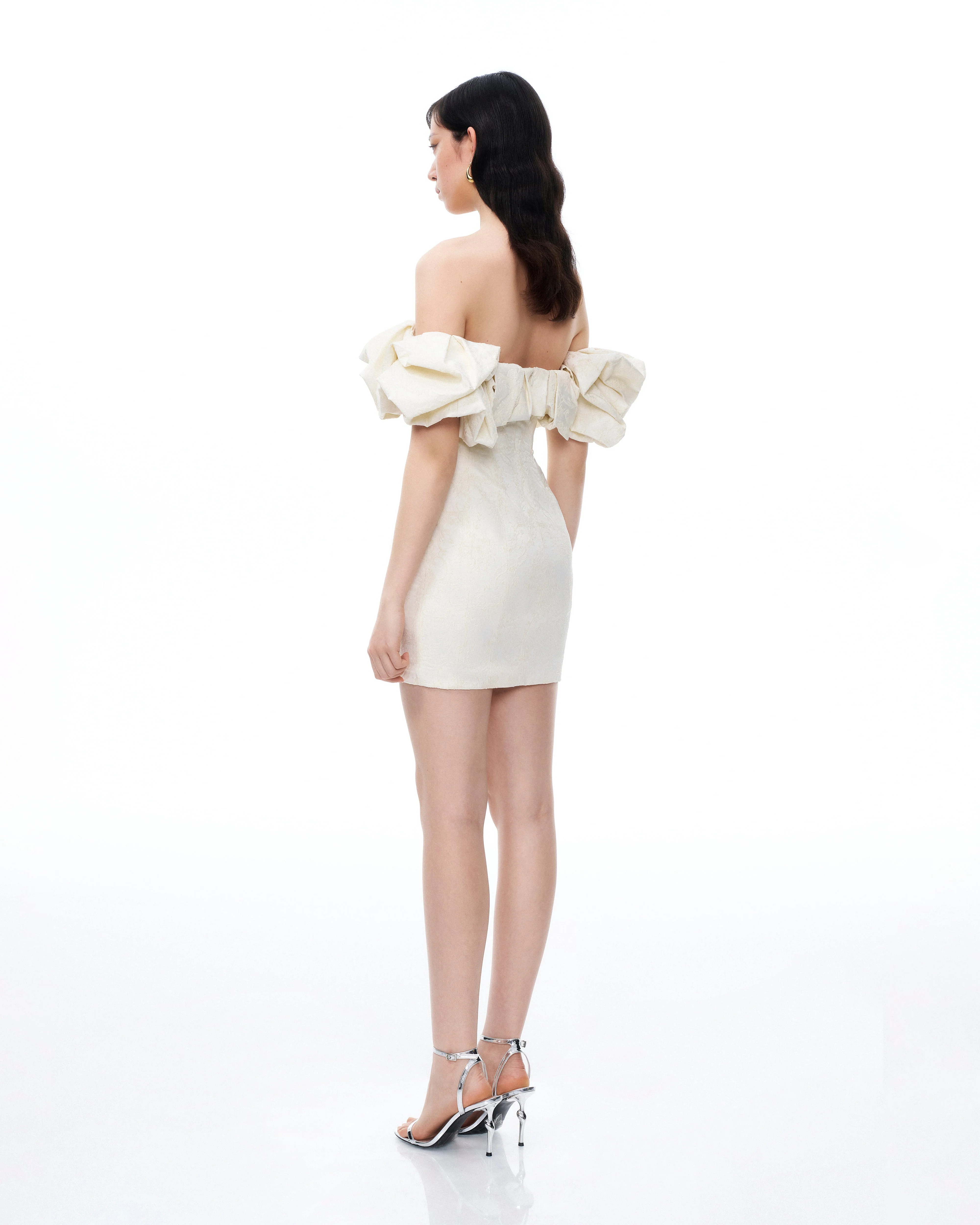 Althea Clouds Shoulders Floral Embroidered Mini Dress - White - Image 3