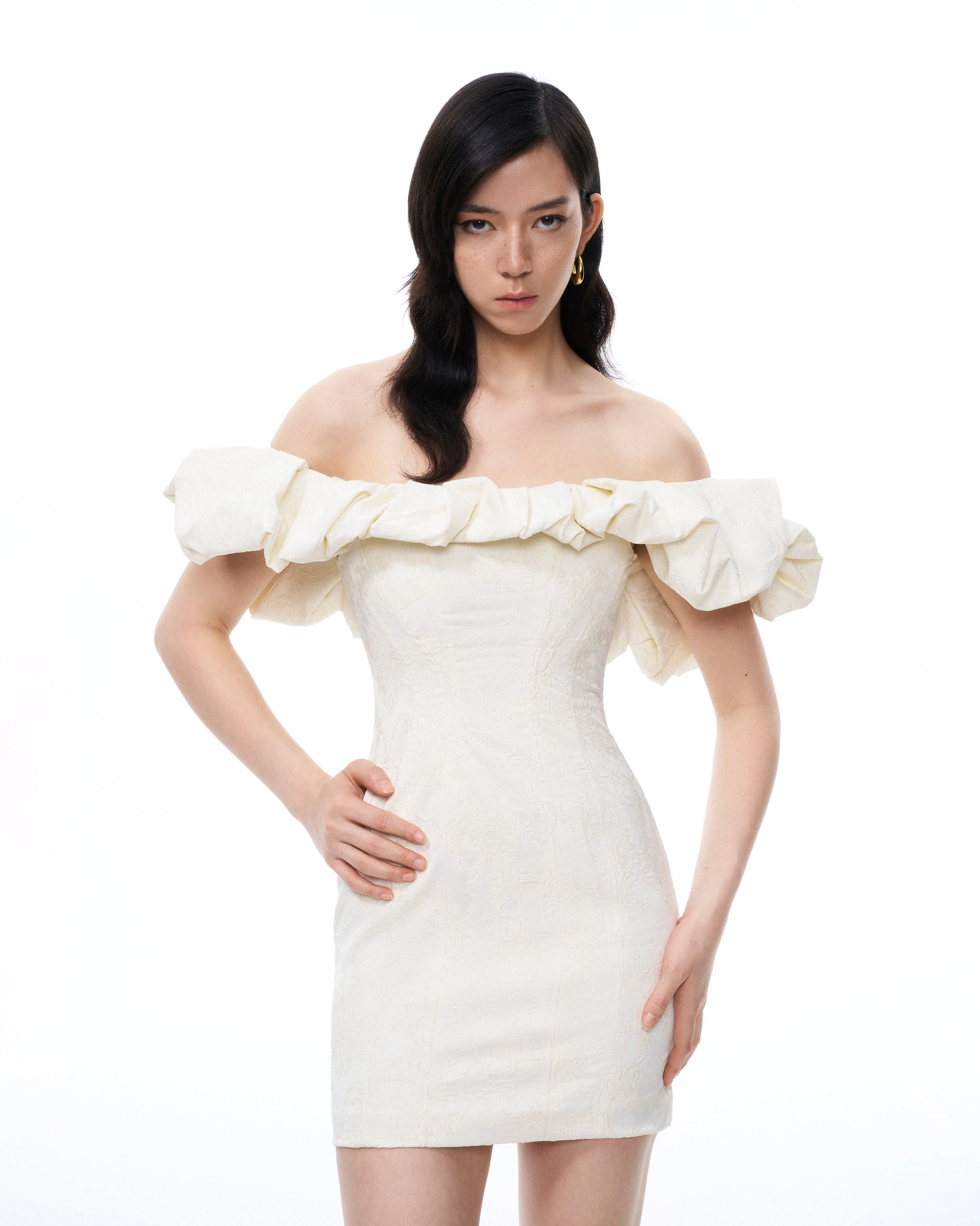 Althea Clouds Shoulders Floral Embroidered Mini Dress - White - Image 4