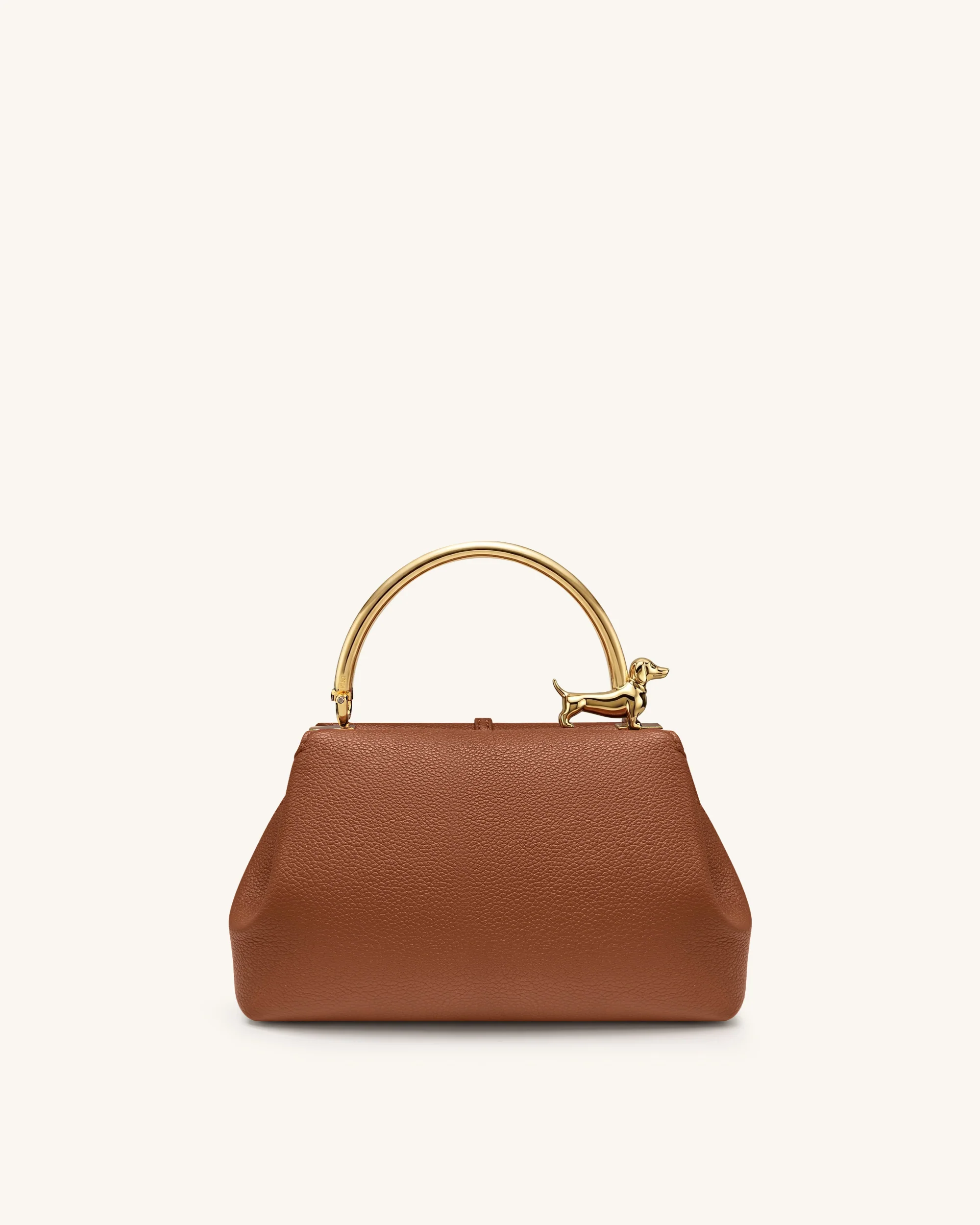 Bruna Dachshund Metal Handle Top Handle Bag - Brown - Image 3