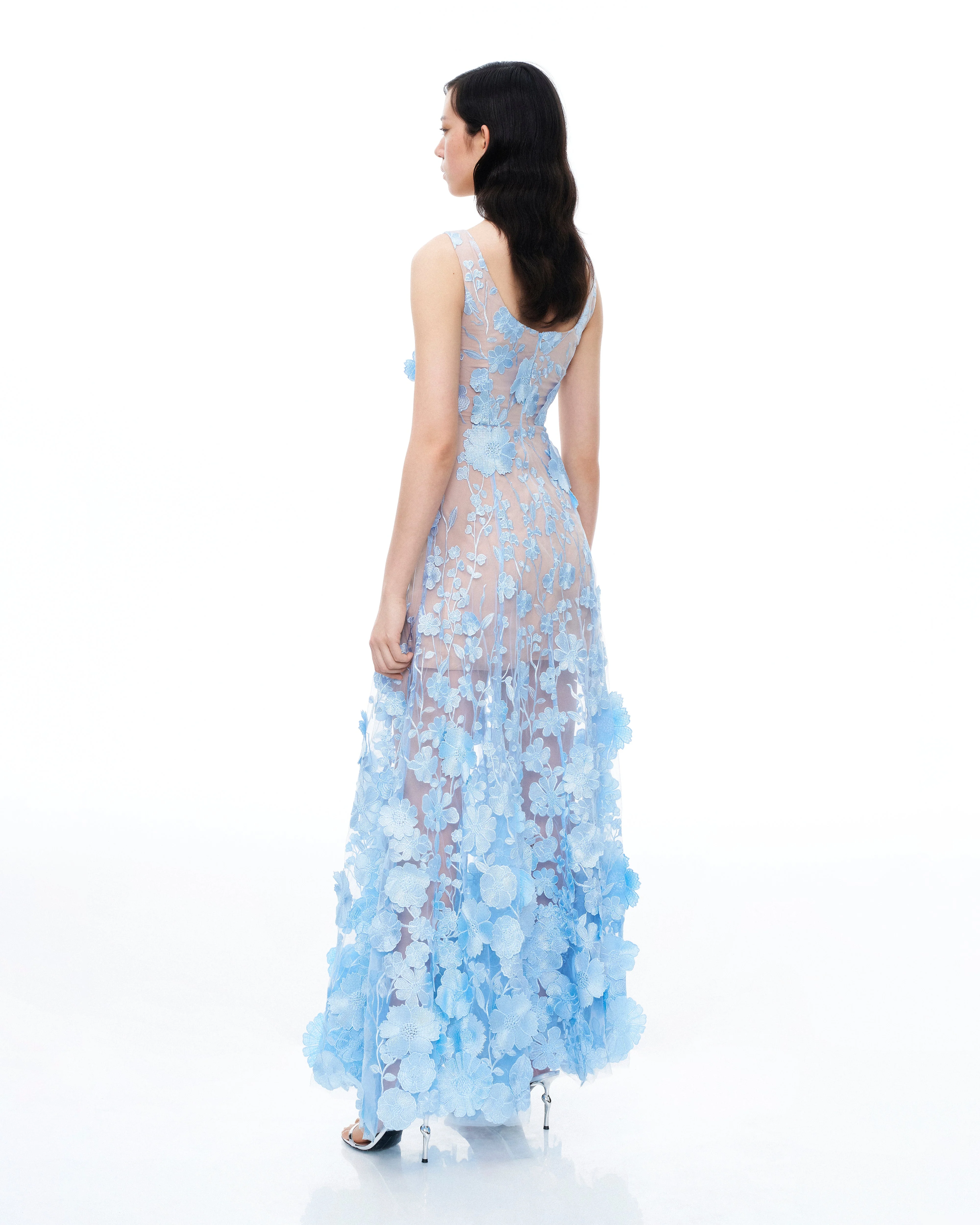 Clementine 3D Floral Embroidered Dress - Blue - Image 3