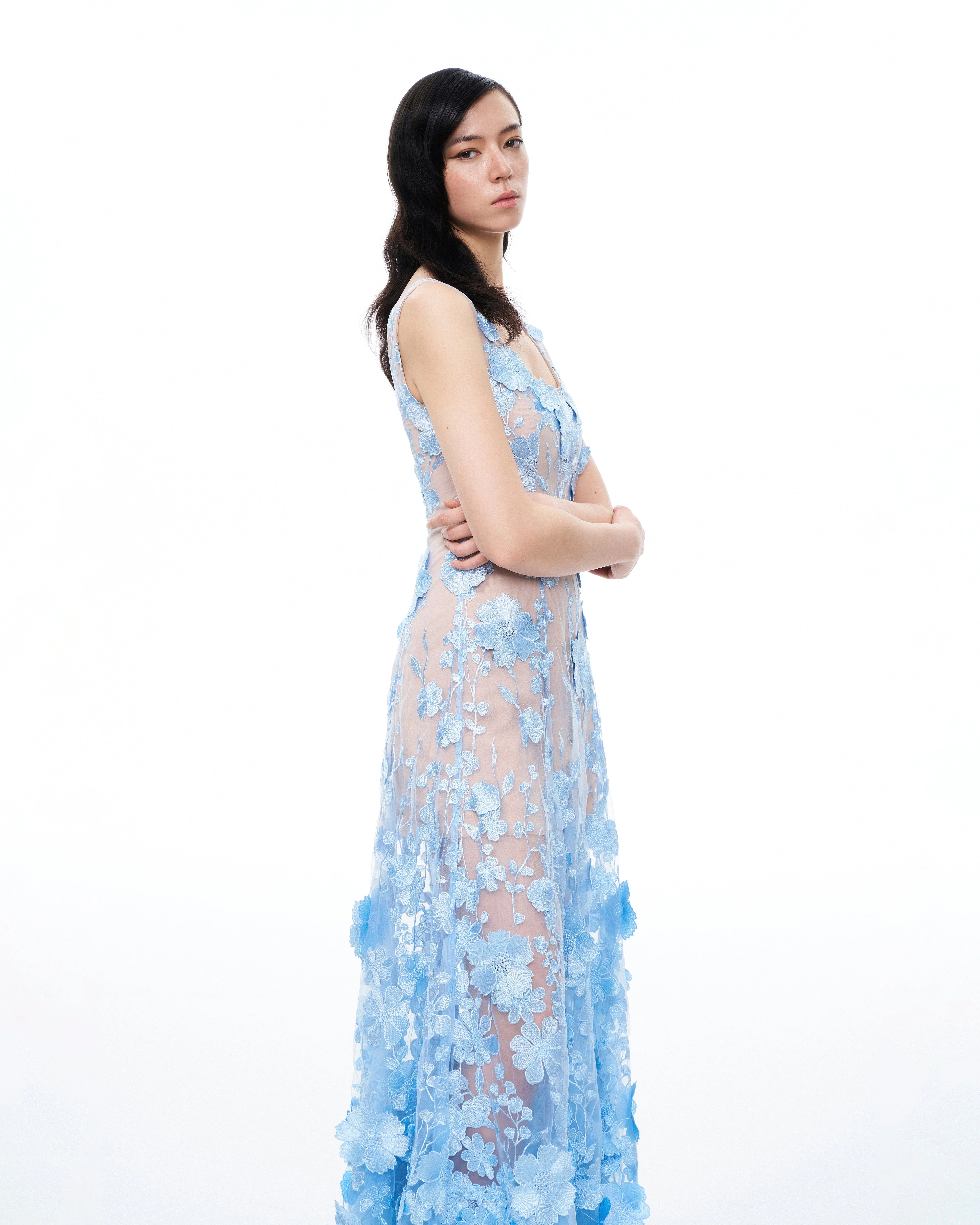 Clementine 3D Floral Embroidered Dress - Blue - Image 6