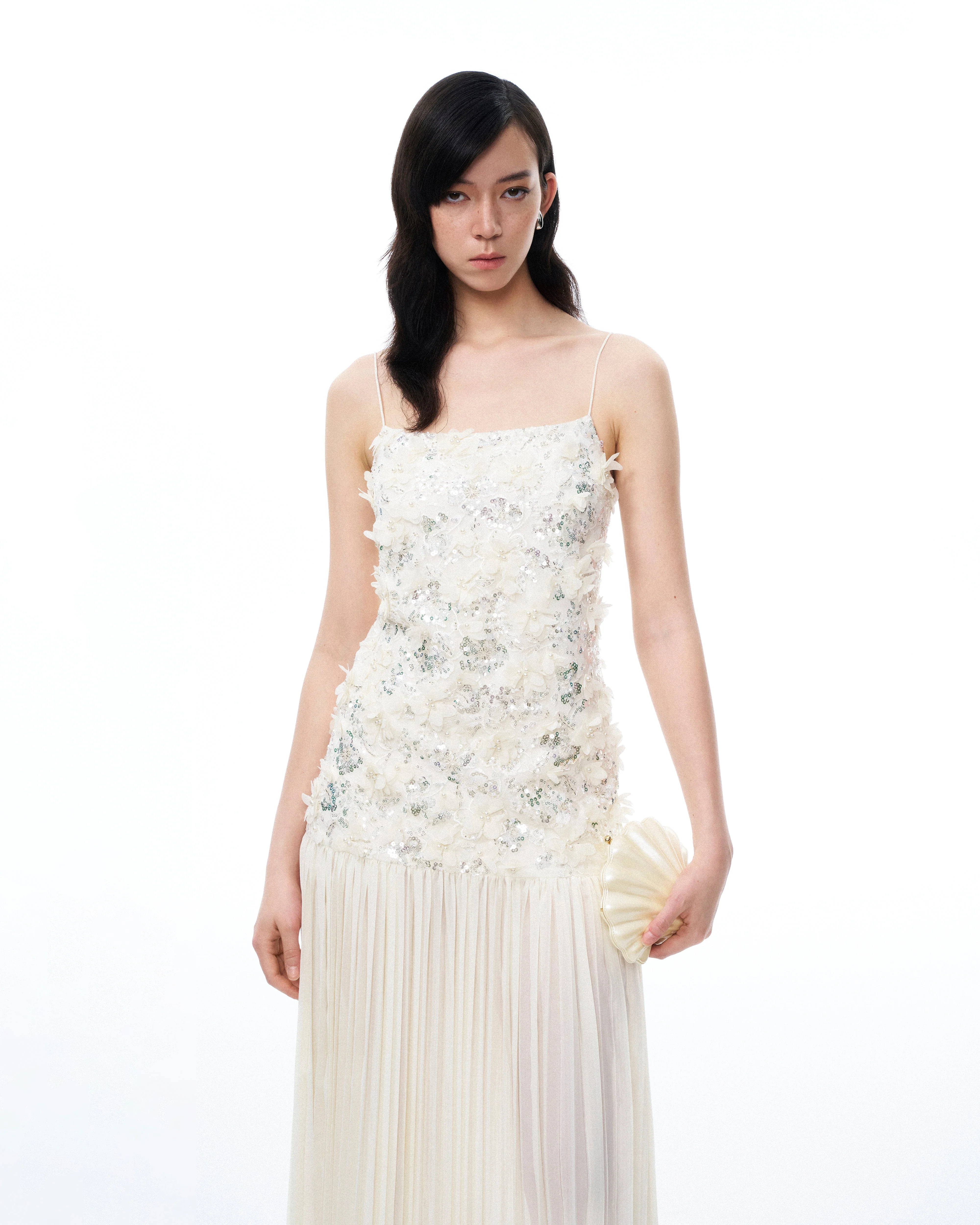 Galadriel 3D Floral Sequin Maxi Dress - White - Image 4