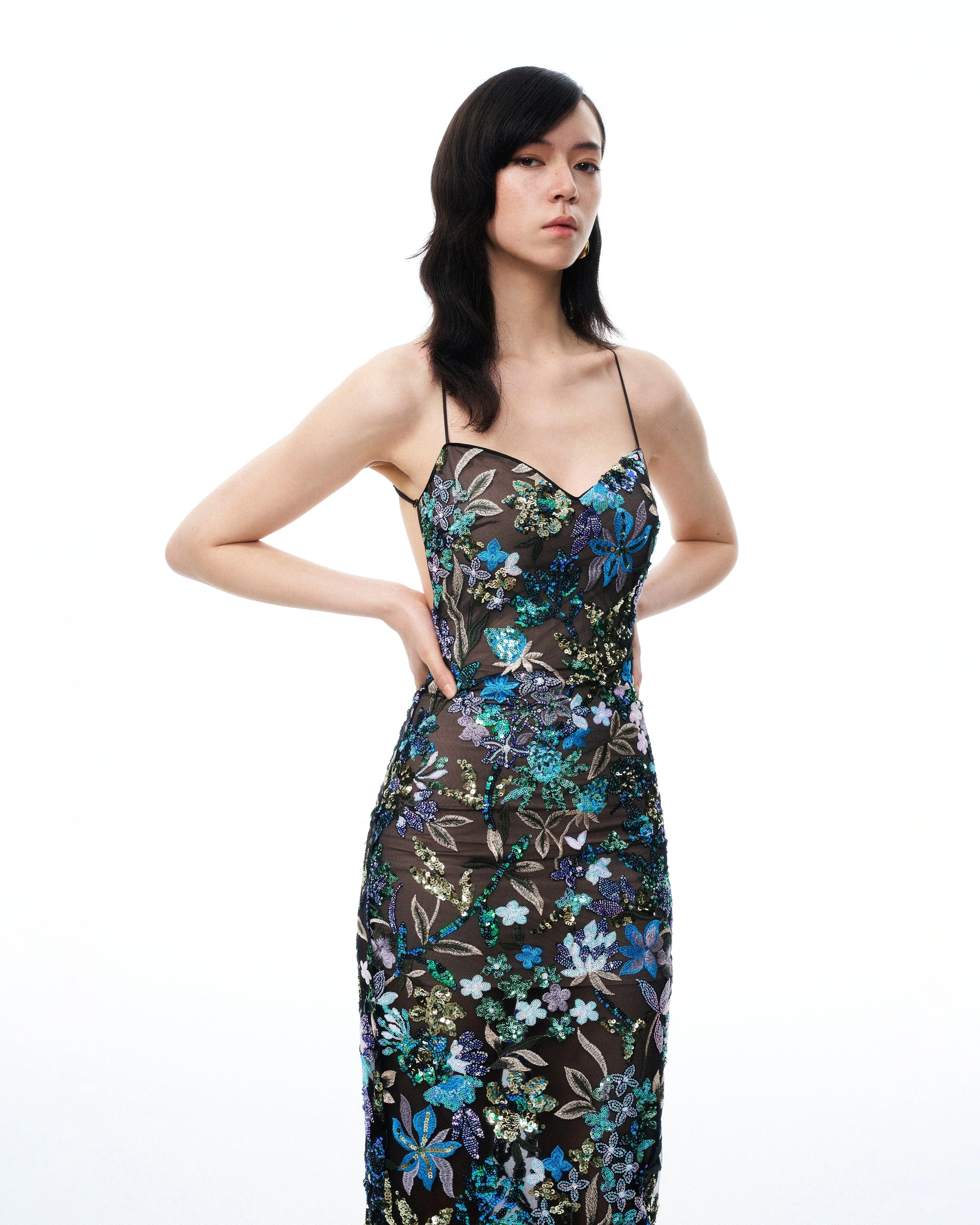 Isadora Floral Sequin Dress - Black Multi - Image 4