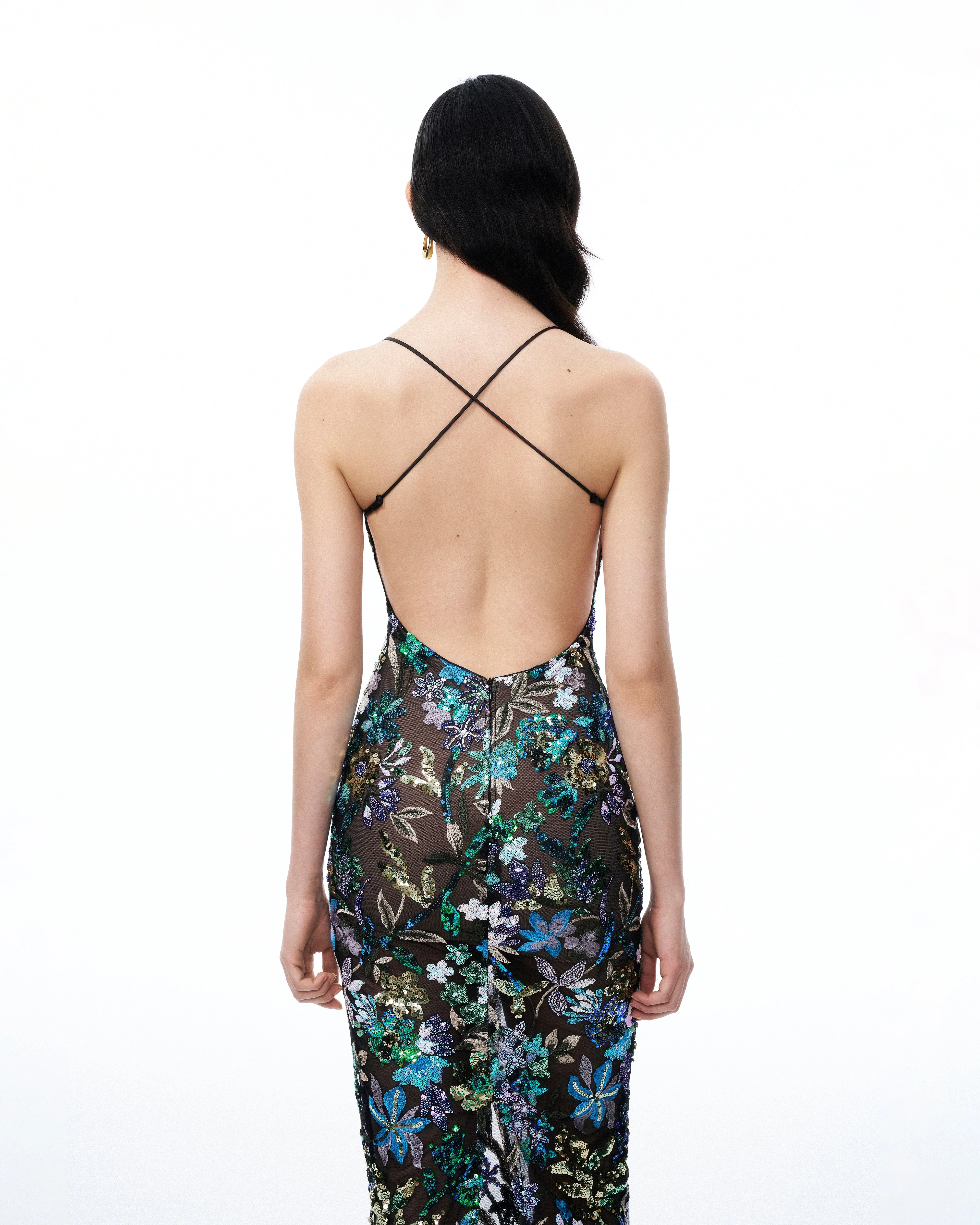 Isadora Floral Sequin Dress - Black Multi - Image 6