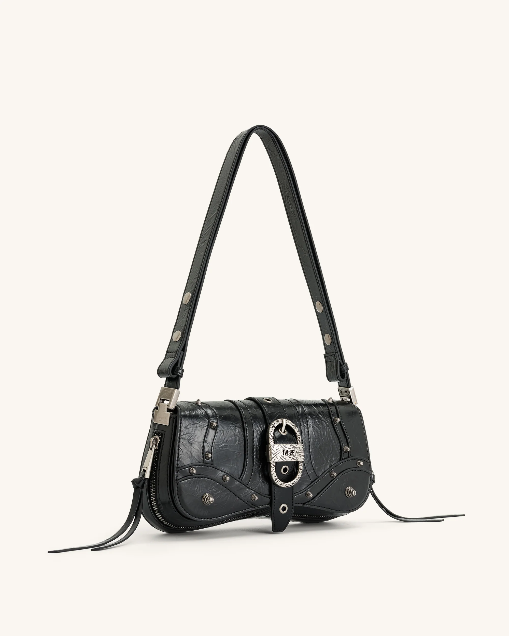 Joy Crushed Shoulder Bag - Black - Image 3
